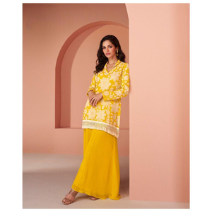 Costume palazzo prêt-à-porter en georgette brodée pour toutes les occasions et les saisons de mariage - Product Image 1