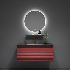 Mueble de Baño Moderno y Sencillo con Acabado en Roble Lacado y Lavabo Integrado con Tiradores de Acero Inoxidable - Product Image 1
