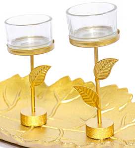 Base de hierro, diseño de hojas, tapa de cristal, candelabro hecho a mano - Product Image 6
