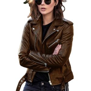 Nueva llegada Chaquetas de cuero de moda para mujer Chaquetas de cuero de piel de oveja para mujer con diseños personalizados de botón - Product Image 3