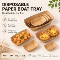 Bandeja de papel desechable compacta con forma de barco para servir palomitas de maíz y aperitivos variados, ideal para mostrador y comida para llevar.