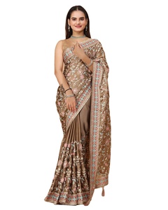 Saree en soie de Georgette de travail de broderie lourde de concepteur pour le festival de fête des femmes par FABZONE de haute qualité - Product Image 1