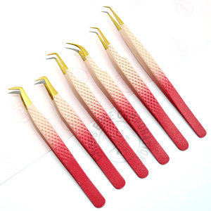 Affordable 90° Lash Tweezers Pink Glitter Gold Tip Eyelash Extension Tweezer Strong Hold Volume Application <b>Tool</b> - Product Image 1