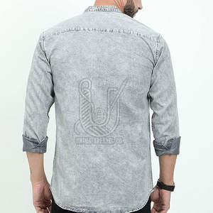 Meilleur prix Chemise en jean décontractée 100 % coton pour homme Respirante Confortable Teinte unie Service OEM Haute Qualité pour la vente en ligne - Product Image 4