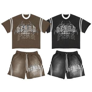 Ensemble de deux pièces en coton sérigraphié à des prix abordables T-shirts et shorts en molleton Survêtements pour hommes Vente en gros - Product Image 2