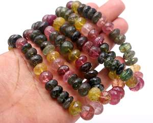 Vente chaude 8mm pastèque facettes Rondelle forme Tourmaline perles de pierres précieuses multi-Tourmaline perles de pierre en vrac fabrication de bijoux - Product Image 3