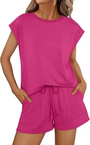 100% coton en gros 2 pièces ensemble femmes personnalisé manches décontractées moins short chemise qualité supérieure séchage rapide femmes ensembles - Product Image 4