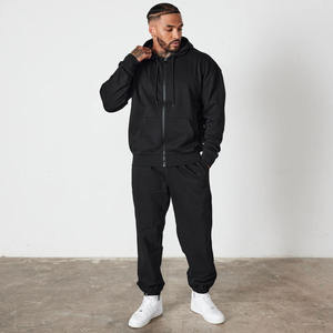 Nouveau design noir surdimensionné Full Zip 2 pièces ensemble sweat à capuche et jogger lourd coton hommes sweatsuite survêtement pour hommes logo personnalisé - Product Image 1