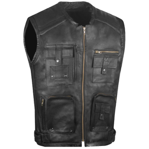 Gilet personnalisé pour hommes Gilet en cuir de vache véritable ciré avec taille personnalisée Marron pour hommes 100% Gilet en cuir véritable Tarif de gros - Product Image 3