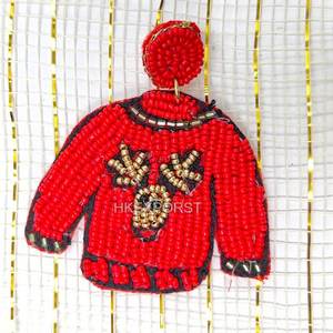 Handmade <b>Red</b> <b>Beaded</b> Earrings for Women Gold Plated Boho Style Jewelry for Casual Outfits Festive Holiday Sweaters - Product Image 3