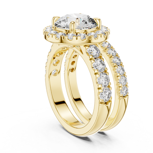 Anillo de Oro Amarillo de 18K con Halo de Diamantes Redondos Aurielle Royale para Mujer, para Aniversario, Luna Majesty - Product Image 1