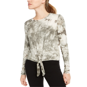 Top de punto con efecto tie-dye para mujer, talla XL, color verde, diseño con lazo frontal, de Belle Du Jour Junior's - Product Image 1