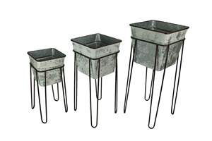 Vente en gros pot de fleurs artisanal en métal galvanisé de style vintage avec support pour la maison et le jardin - Product Image 5