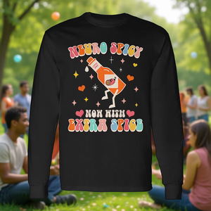 Neurodivergent Neurodiversity <b>Long</b> Sleeve <b>T</b>-<b>Shirt</b> 'Neuro Spicy with <b>Extra</b> Spice' for Promotional Purposes - Product Image 2