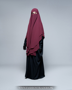 Four Layer Long Khimar <b>for</b> Muslim Women Handmade Modest Islamic Wear Breathable Wool Chiffon Fabric Burgundy Premium Quality - Product Image 5