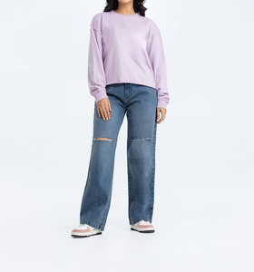 Bordado personalizado mujeres sudaderas de gran tamaño cuello redondo pulóver sudaderas con capucha Tops algodón polar francés Terry cuello simulado sudadera - Product Image 2