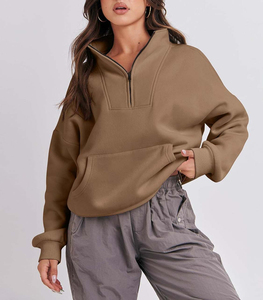 Jersey de invierno con cremallera de gran tamaño para mujer, logotipo personalizado de fábrica, sudadera de lana Polar con media cremallera, técnica lavada, temporada de primavera - Product Image 6