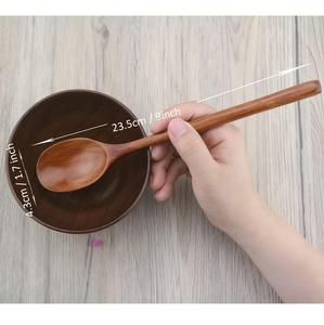 6 Pièces Cuillères à Soupe en Bois de 9 Pouces pour Manger Mélanger Remuer Cuillère à Long Manche Nouveau Style Ustensile de Cuisine Cuillère de Table - Product Image 6