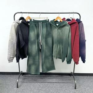 Custom Plain Distressed Hoodie and Baggy <b>Sweatpants</b> <b>Set</b> Heavyweight Acid Wash <b>Sweatpants</b> and Hoodie Tracksuit for Men - Product Image 4
