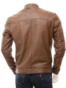 Veste en peau de mouton marron clair personnalisée de grande taille pour hommes de haute qualité en cuir véritable style moto respirant pour l'hiver avant - Product Image 5