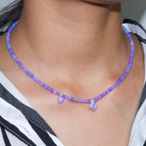 Collar con cuentas de ópalo de lavanda natural para mujer en plata de ley 925, joyería hecha a mano rellena de oro amarillo, tamaño 14 en - Product Image 3