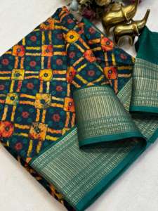 Hermoso Sari de Georgette Suave para Mujer Adulta, con Borde de Zari y Hermoso Diseño Bandhani - Product Image 3