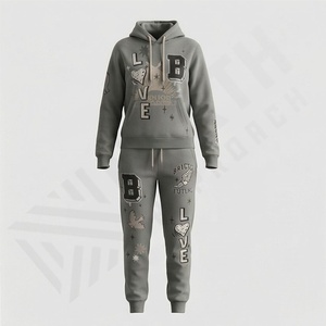 Conjunto Deportivo de 2 Piezas con Capucha, Personalizado con Bordado, Informal, para Mujer, de Invierno, Grueso, 320 g/m², Felpa Francesa, Algodón - Product Image 1