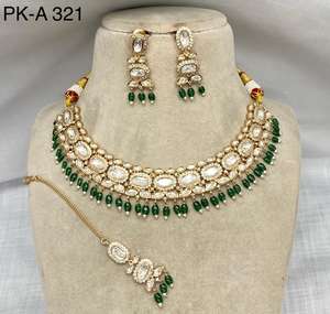 Luxury Kundan Brass <b>Bridal</b> <b>Set</b>-American Diamond <b>Necklace</b> & Earrings for Weddings Engagements Special Occasions - Product Image 3