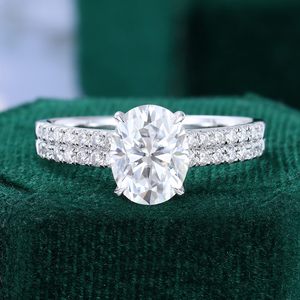 Bague de mariage en or blanc 18 carats avec diamant de laboratoire, 2,00 carats, taille ovale, clarté VS1, couleur E, certifiée IGI, solitaire avec accent de diamant - Product Image 5