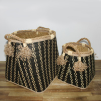 Ensemble de 2 boîtes à bonbons artisanales en mélange de jonc de mer et feuilles de palmier, accessoires écologiques et durables, pliables, élégance côtière