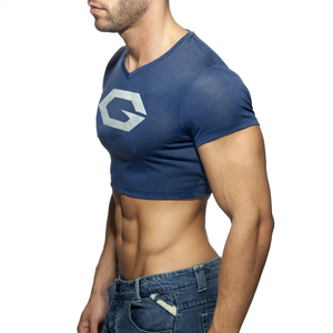 Haut court en coton pour homme, chemise moulante à manches courtes, col en V, anti-rides, séchage rapide, vêtements de sport, musculation - Product Image 6
