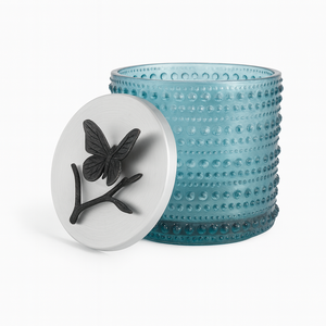 Nueva vela de cristal verde azulado Hobnail con tapa de plata y acento de mariposa tarro de fragancia para el hogar regalo elegante vela de cera Natural decorativa - Product Image 1