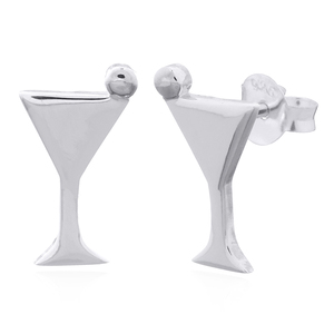 Sophisticated <b>Silver</b> Martini Glass <b>Stud</b> Earrings for Retailers - Product Image 2