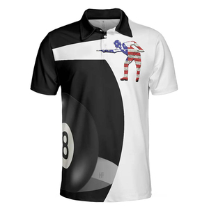 Industria del Ropa Deportiva, Maryam Enterprises, Diseño Personalizado de Bola de Billar/Snooker en Mezclilla Negra, Roja y Azul Rey con Bandera Americana para Camiseta - Product Image 1