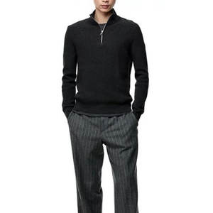 เสื้อสเวตเตอร์ถักแขนยาวกันรอยยับของผู้ชายเสื้อสเวตเตอร์ผ้าฟลีซย้อมสีพื้นแบบครึ่งซิปสำหรับฤดูหนาวตามสั่ง - Product Image 5