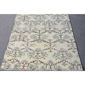 Alfombra Turca, Alfombra de Lana Vintage con Borde Blanco, 3.4x8.4 pies - Product Image 4