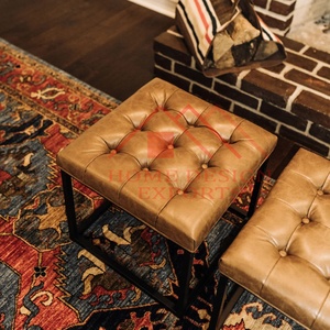 Fancy Brown Leather Faux Ottoman Taburete Best Seller - Product Image 4