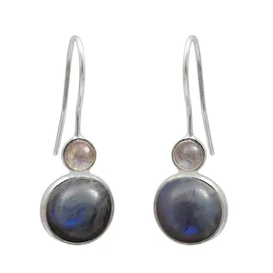Nouvelle arrivée vente en gros de boucles d'oreilles en argent sterling 925 en Labradorite naturelle, pierres précieuses de forme ronde, fournisseurs de bijoux en vrac - Product Image 1