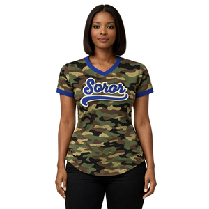 Jersey de Béisbol Tipo Pullover de la Hermandad Camo Zeta Phi Beta, Inspirado en los Fundadores de 1920, Ropa Premium para Mujeres de la Hermandad Griega - Product Image 1