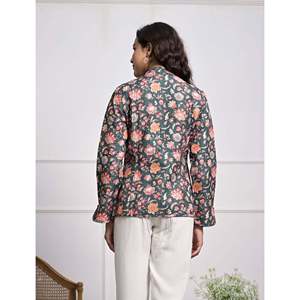 เสื้อแจ็คเก็ตฤดูหนาวผ้าไหมพิมพ์ลายบล็อกแบบสองด้าน พร้อมวัสดุบุใยฝ้าย - Product Image 6
