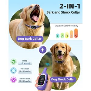 ปลอกคอสุนัขฝึกสอนแบบกันน้ำ 2-in-1 มาตรฐาน IP67 ทำจากพลาสติก พร้อมรีโมทควบคุมระยะไกล 3300 ฟุต พร้อมฟังก์ชั่นช็อตและป้องกันการเห่า สำหรับการฝึกสุนัข - Product Image 2