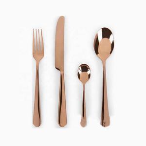 Ensemble de vaisselle en acier inoxydable, cadeau de mariage, or Rose, polissage miroir, avec un Design incroyable, Logo personnalisé réutilisable, poignée plate - Product Image 1