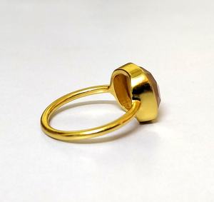 Rose <b>Quartz</b> Stone Cushion Shape Gold Plated Bezel Setting Handmade <b>Ring</b> Engagement Brass Stone <b>Rings</b> - Product Image 2
