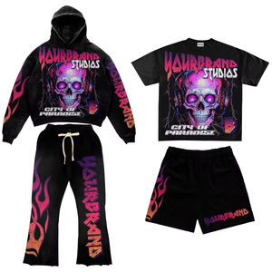 Custom 350 GSM Acid Wash Sweatsuit Heavyweight <b>Hoodie</b> & Sweatpants Set with Embroidery and Rhinestone Accents - Product Image 2
