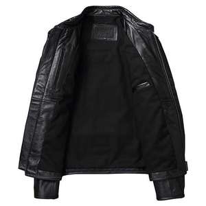 Chaqueta de Cuero Vacuno Genuino para Hombre, Estilo Motero, Cuello Mao, Impermeable, Transpirable, Anti-UV, Forro de Algodón - Product Image 6