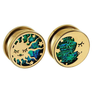 Coole Männer Schmuck aus vergoldeten Edelstahl Tunnel Ohr stöpsel Inlay <span class=keywords><strong>Abalone</strong></span> Muscheln - Product Image 2
