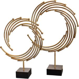 Ensemble de sculptures annulaires en métal abstrait doré moderne en aluminium Décoration intérieure de luxe Bureau Art de bureau Sculpture moderne polie - Product Image 1