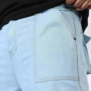 Custom Lightweight Casual <b>Men's</b> Baggy Street Wear Style Denim <b>Jeans</b> Side Button <b>Flared</b> Stacked Design Breathable Comfortable - Product Image 6