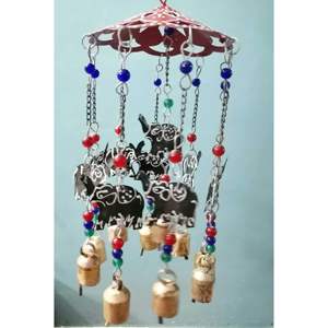 Set of 5 <b>Elephant</b> Design Indoor/Outdoor Wind Chimes with Beads and Bells Mobile Patio Decoration Hanging on Rope Home Ornament - Product Image 4