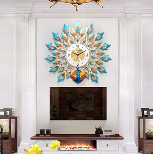 AK นาฬิกาแขวนโลหะนกยูงทองเหลืองสุดสร้างสรรค์นาฬิกาแขวนผนังประดับเพชรหลากสีสำหรับตกแต่งบ้าน - Product Image 5